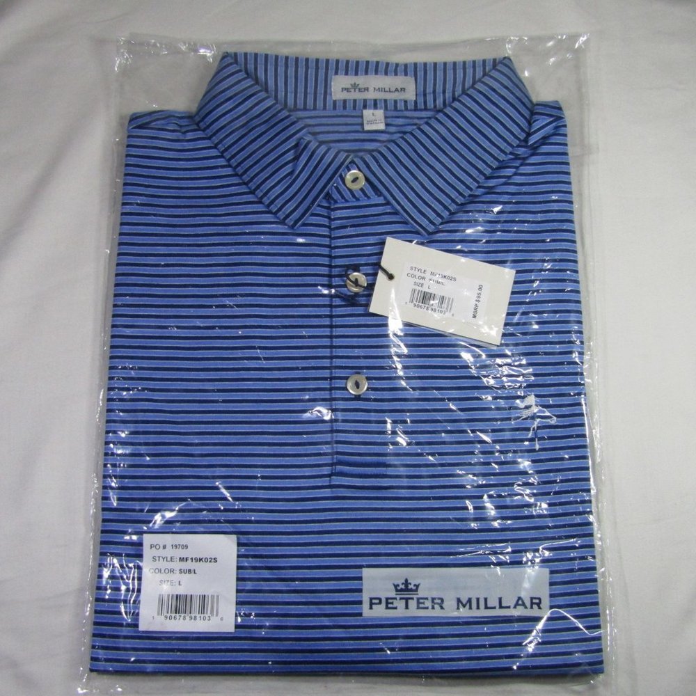 (L) Light Blue & Dark Blue Thin Striped Polo